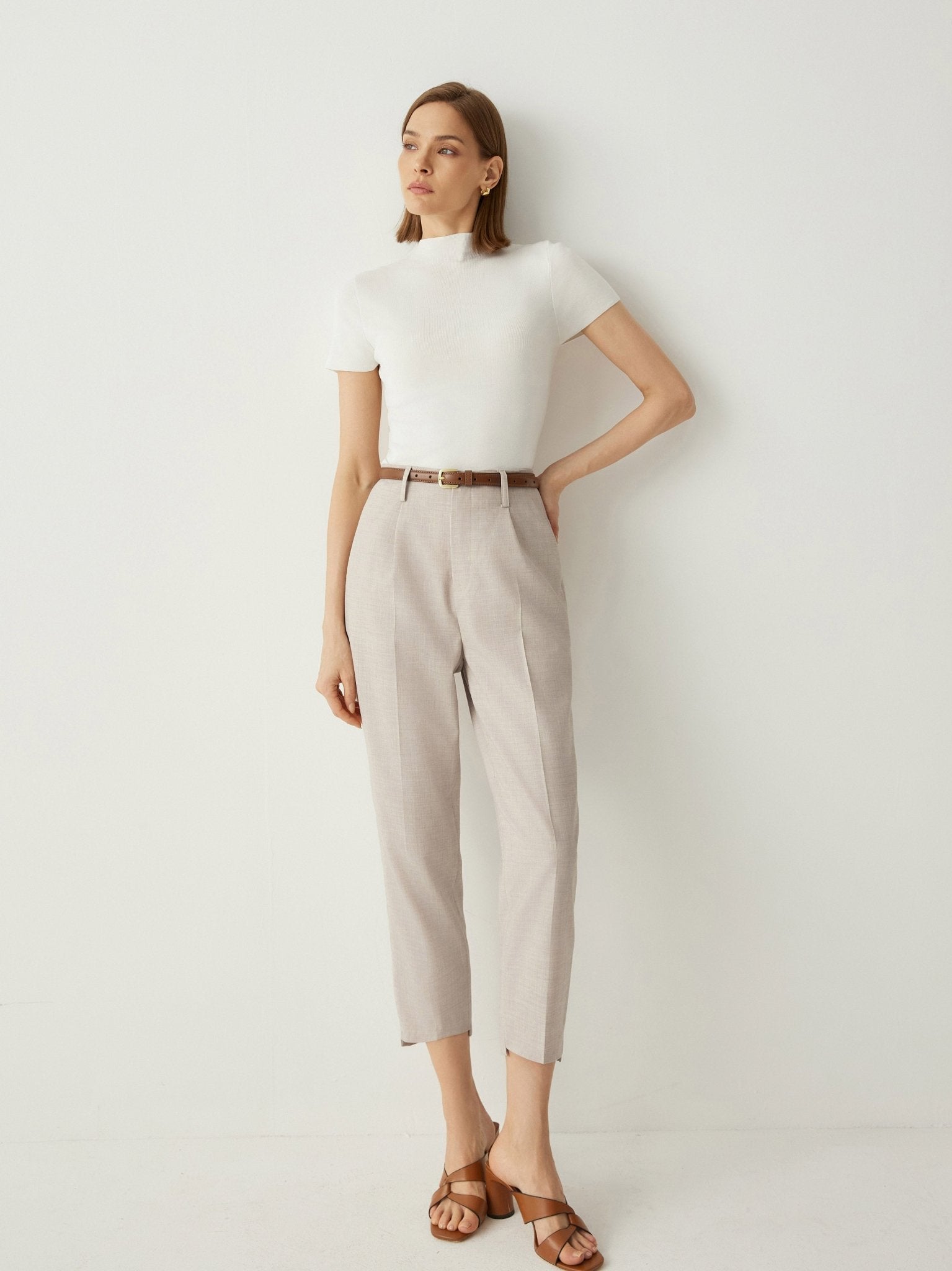 High - Low Hem High Rise Cropped Pants - Callalina