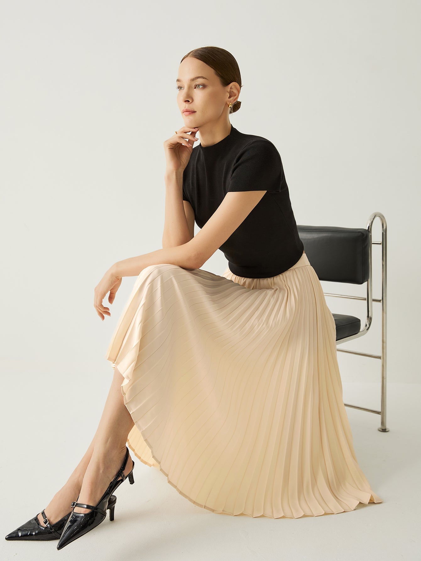 High Rise A - Line Flowy Pleated Skirt - Callalina