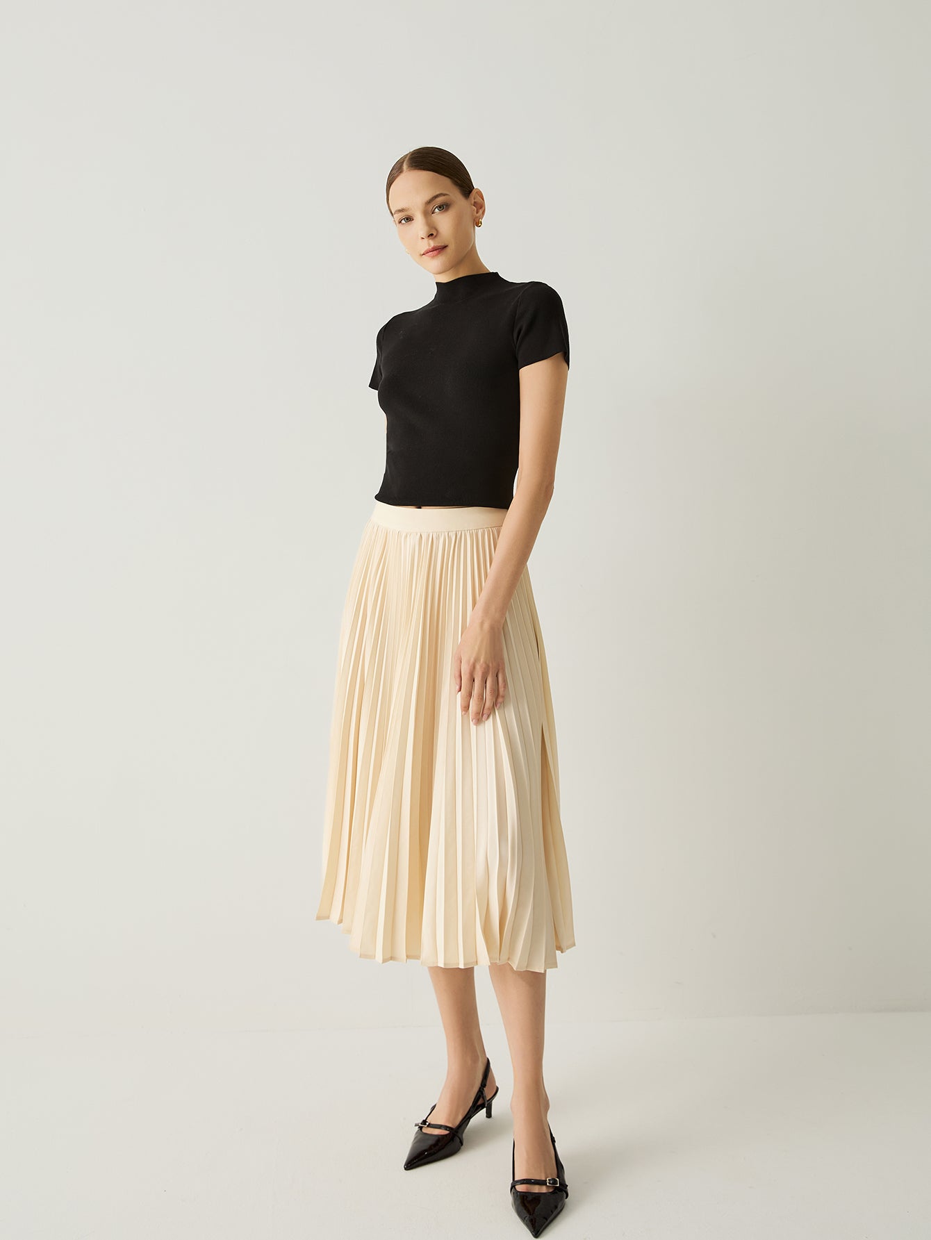 High Rise A - Line Flowy Pleated Skirt - Callalina