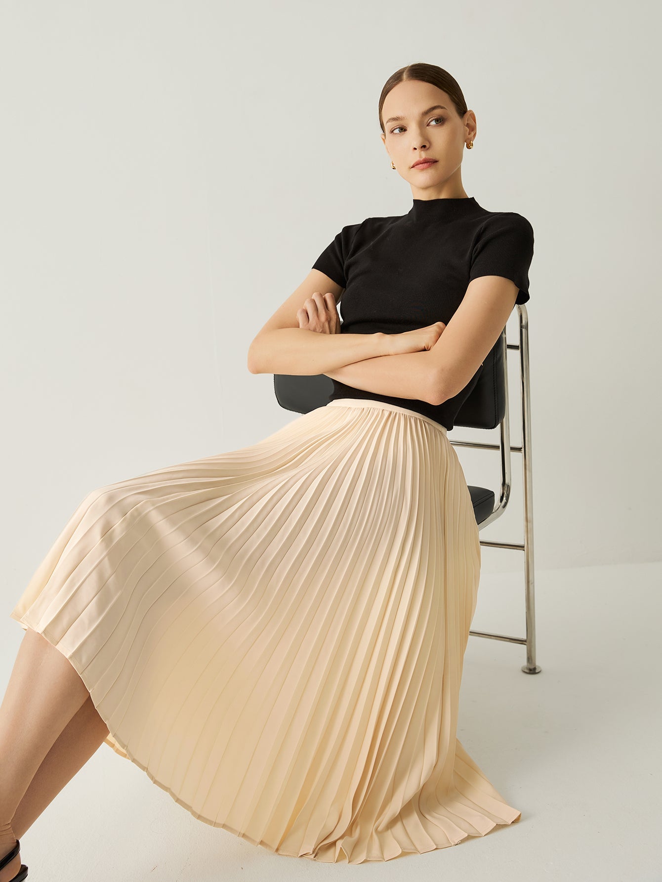 High Rise A - Line Flowy Pleated Skirt - Callalina