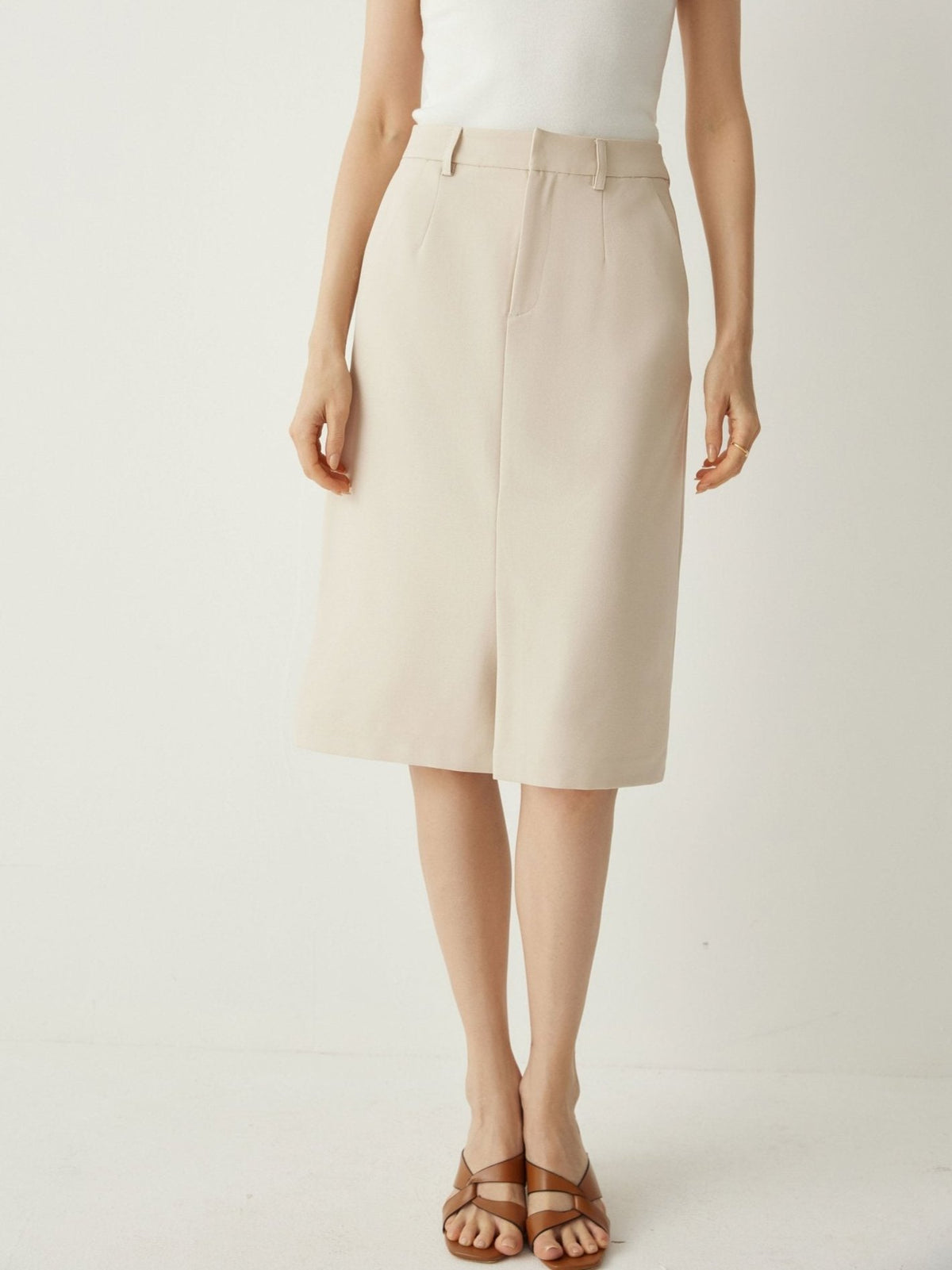 High Rise A - Line Skirt With Mid - Front Slit - Callalina