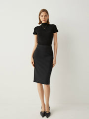 High Rise Tailored Fit Pencil Skirt With Back Slit - Callalina