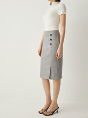 Houndstooth High Rise Pencil Skirt With Side Slit - Callalina