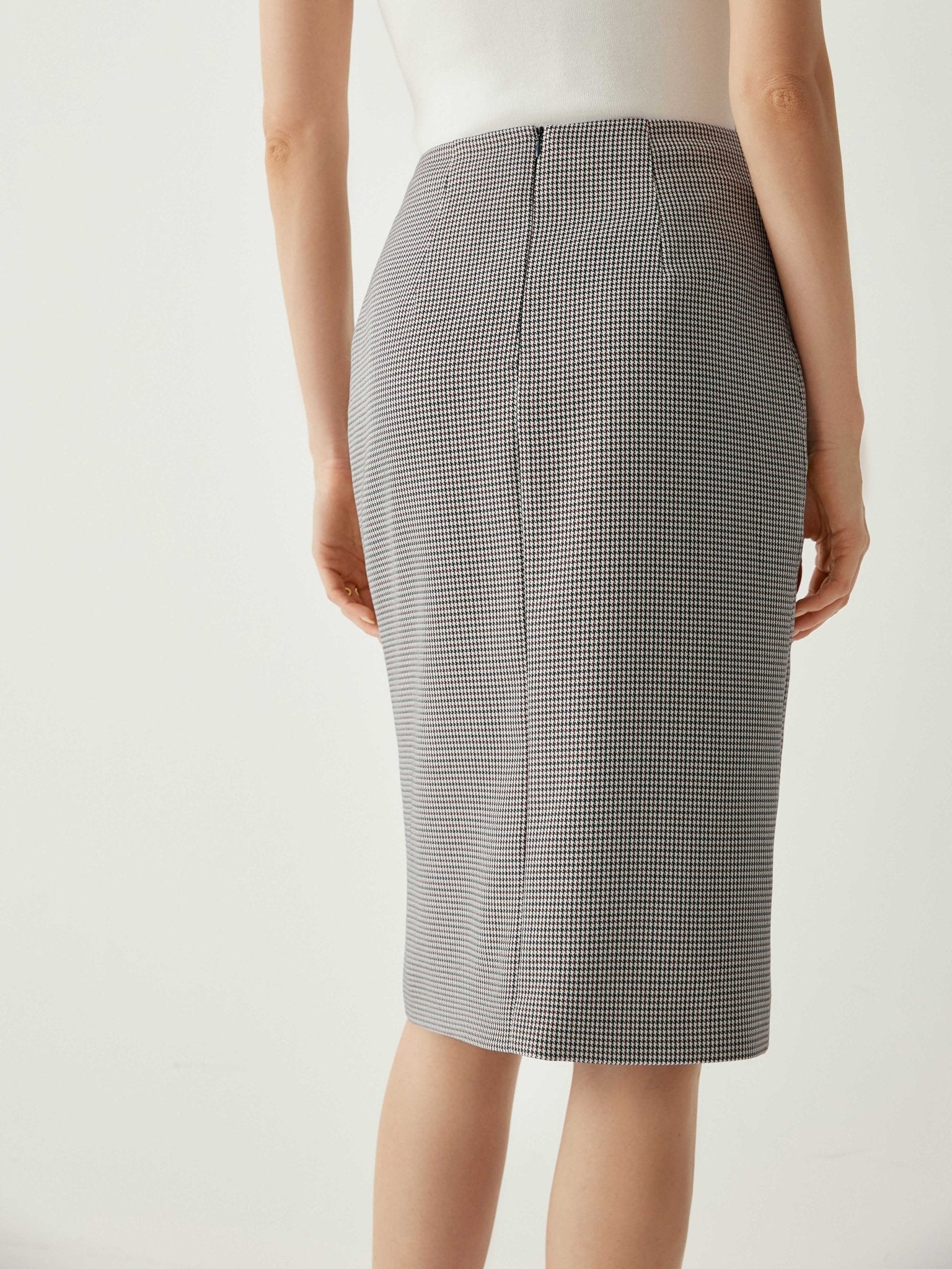 Houndstooth High Rise Pencil Skirt With Side Slit - Callalina