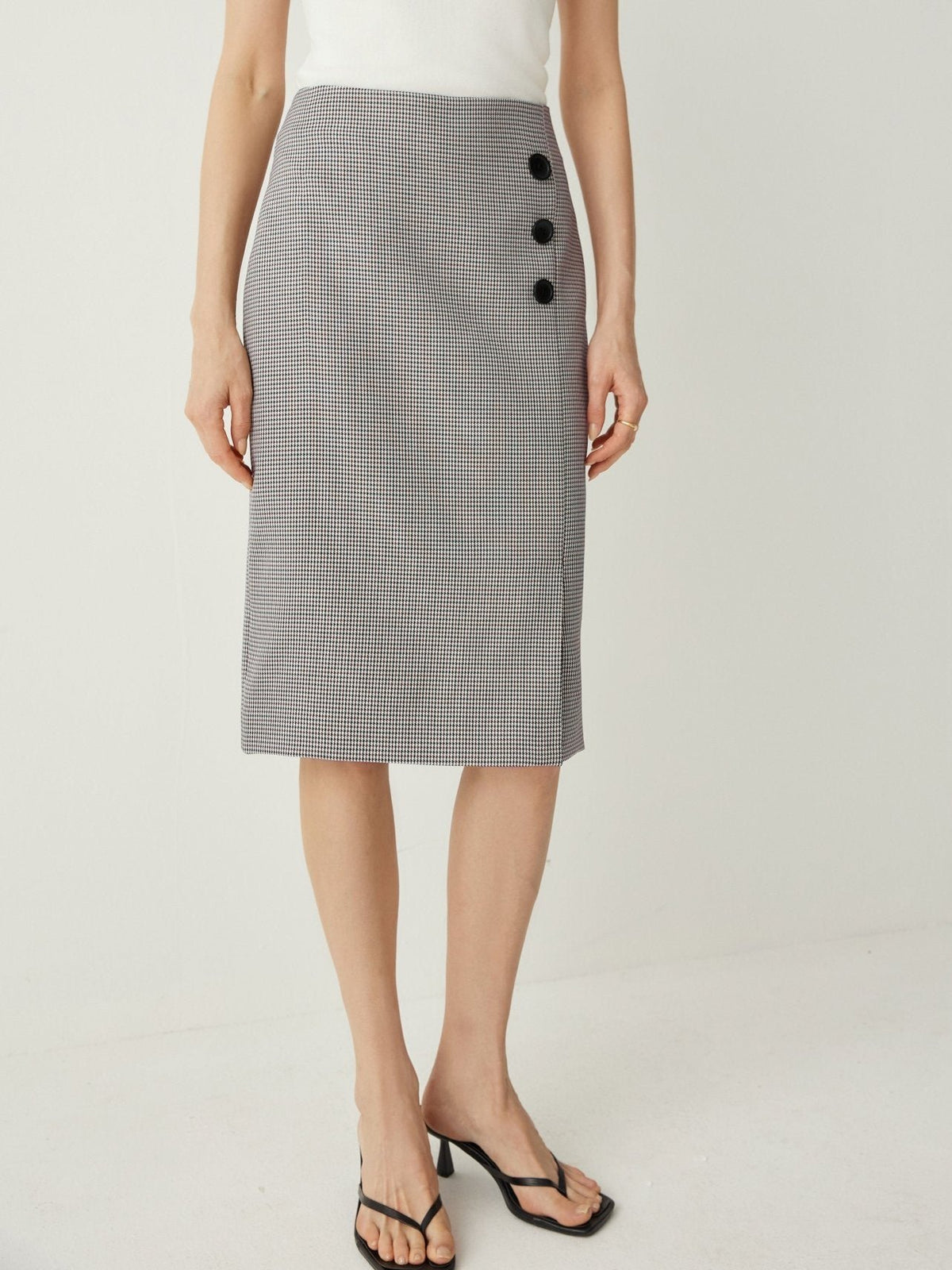 Houndstooth High Rise Pencil Skirt With Side Slit - Callalina