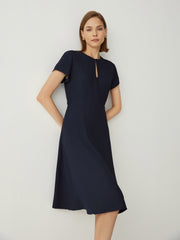 Keyhole Neck Short Sleeves A-Line Midi Dress