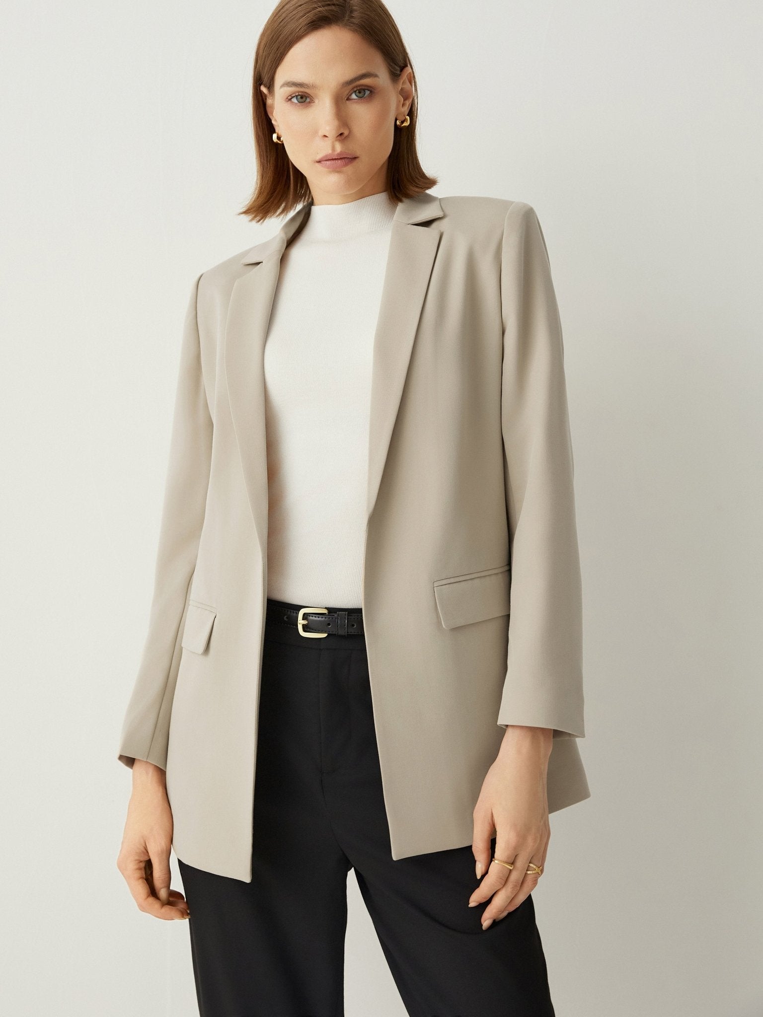 Notched Collar Relaxed Fit Wrap Blazer - Callalina