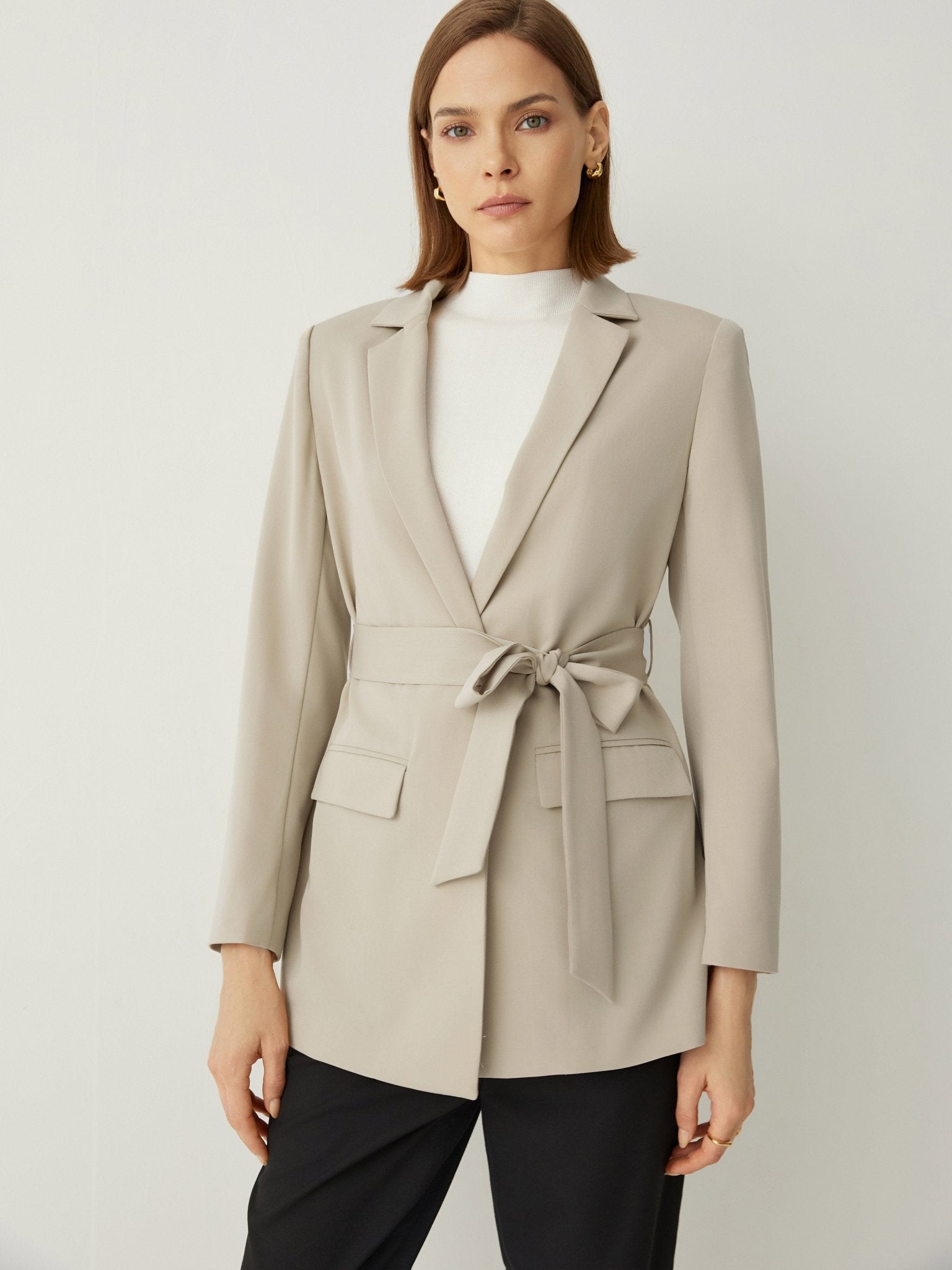 Notched Collar Relaxed Fit Wrap Blazer - Callalina