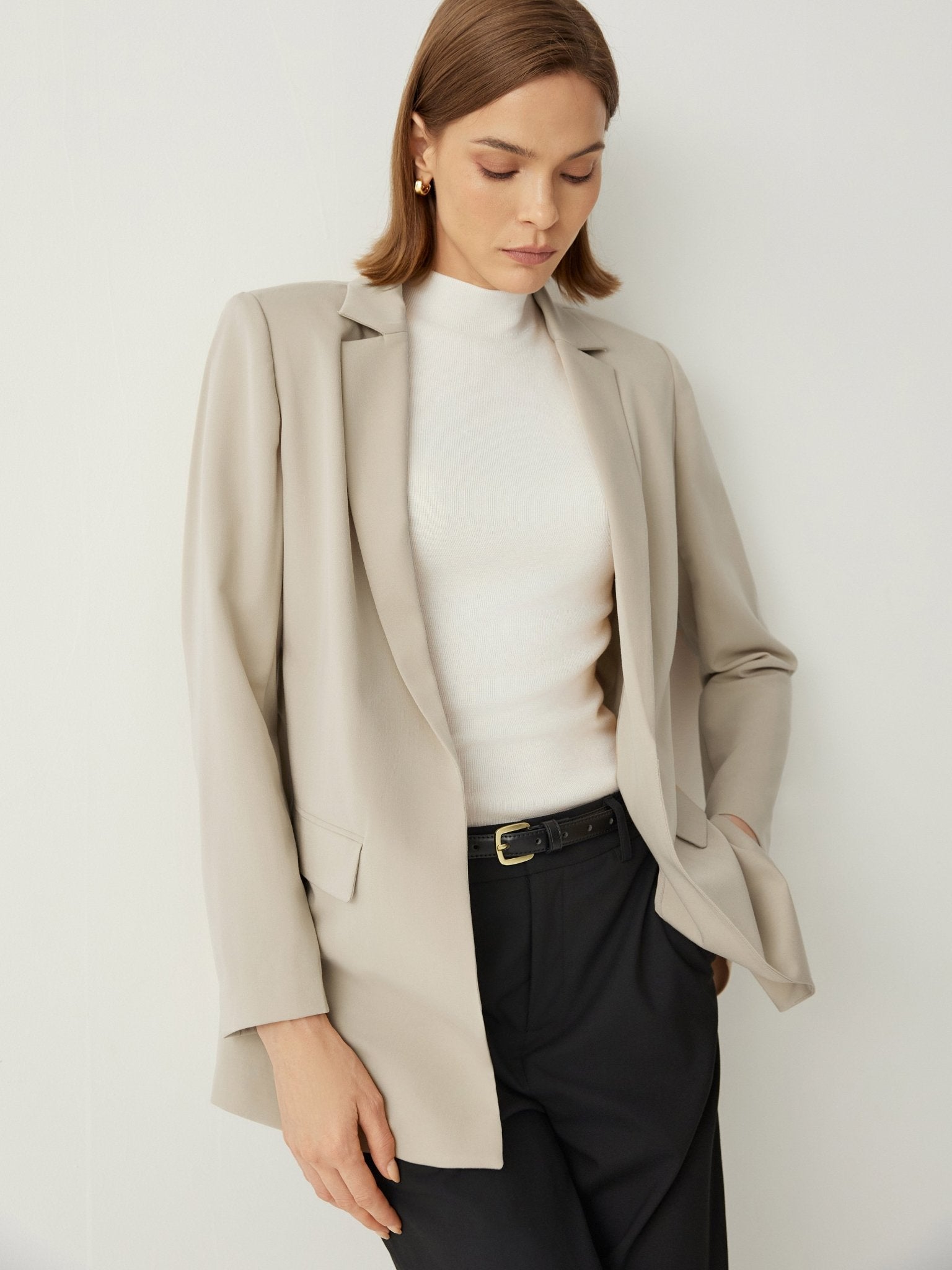 Notched Collar Relaxed Fit Wrap Blazer - Callalina