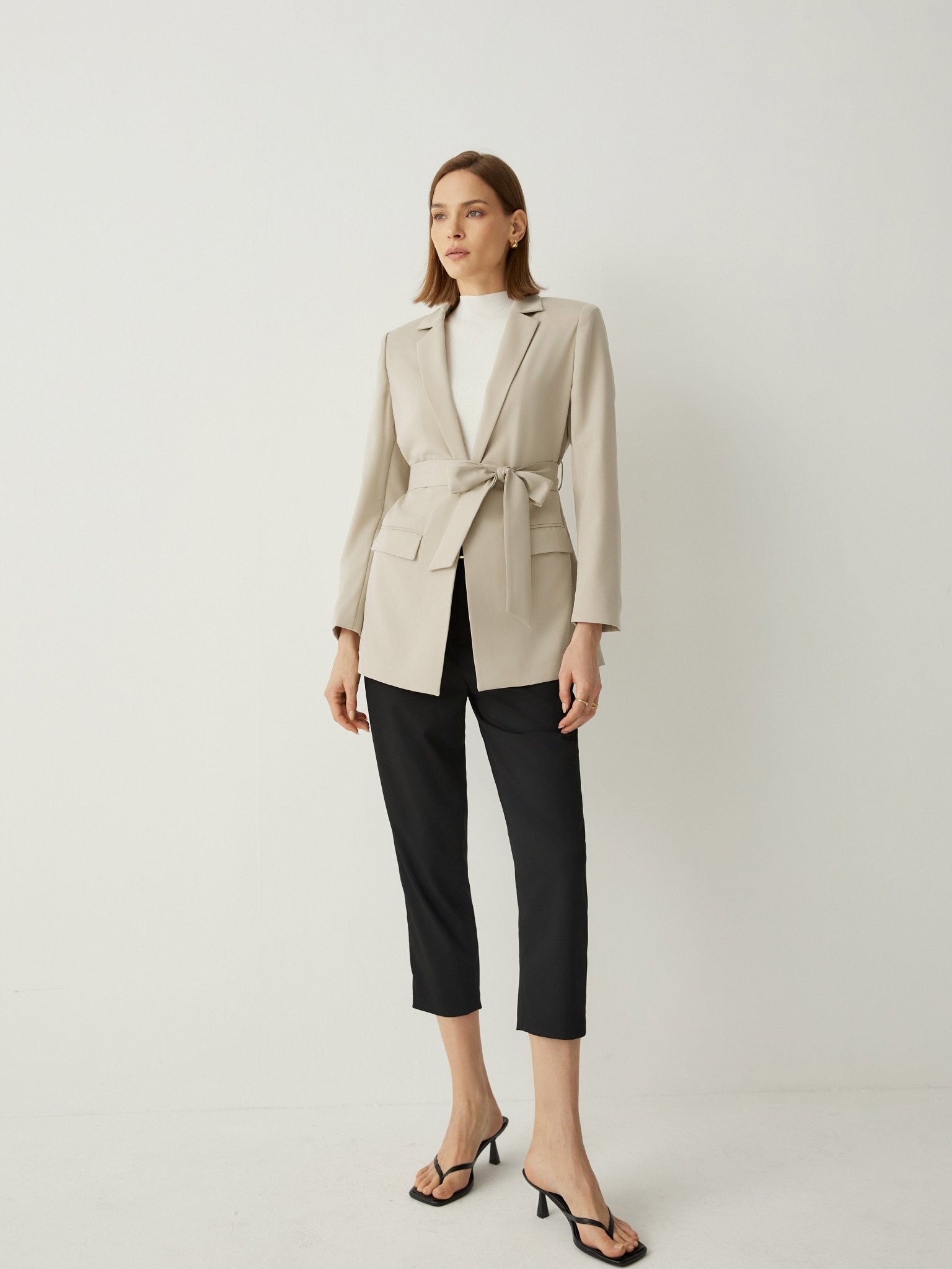 Notched Collar Relaxed Fit Wrap Blazer - Callalina