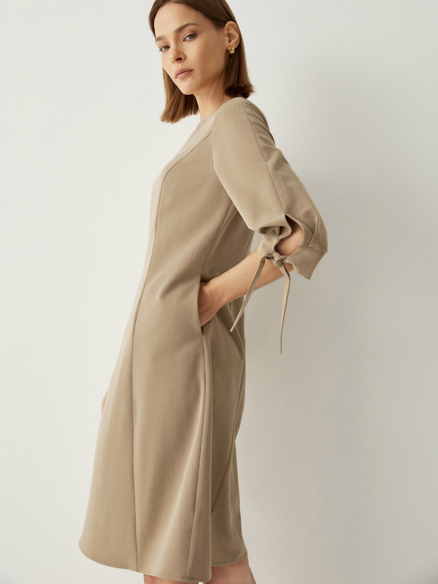 Recycled - Fiber - Blend Tie - Cuff 3/4 Sleeves Classic Shift Dress - Callalina