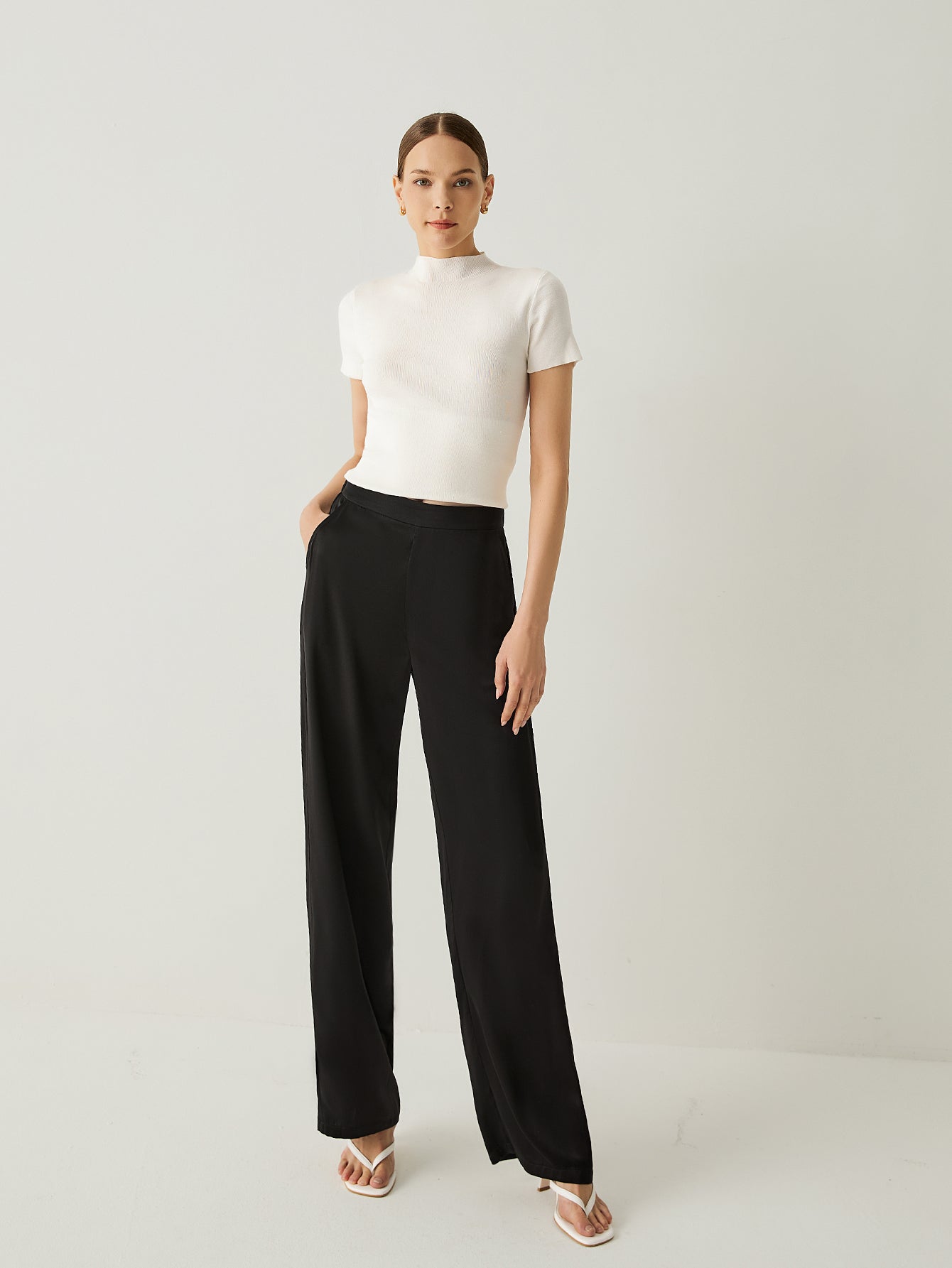 Recycled Fiber Straight - Leg Pants With Elastic Waist - Callalina