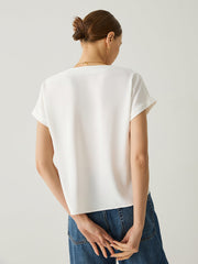 Roll - Up Cuffs Short Sleeves V - Neck Blouse - Callalina