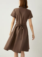 Short Sleeves Shirt Dress With Detachable Belt - Callalina