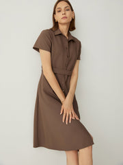 Short Sleeves Shirt Dress With Detachable Belt - Callalina