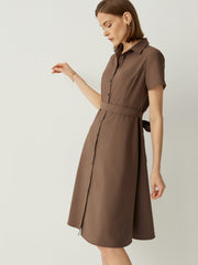 Short Sleeves Shirt Dress With Detachable Belt - Callalina