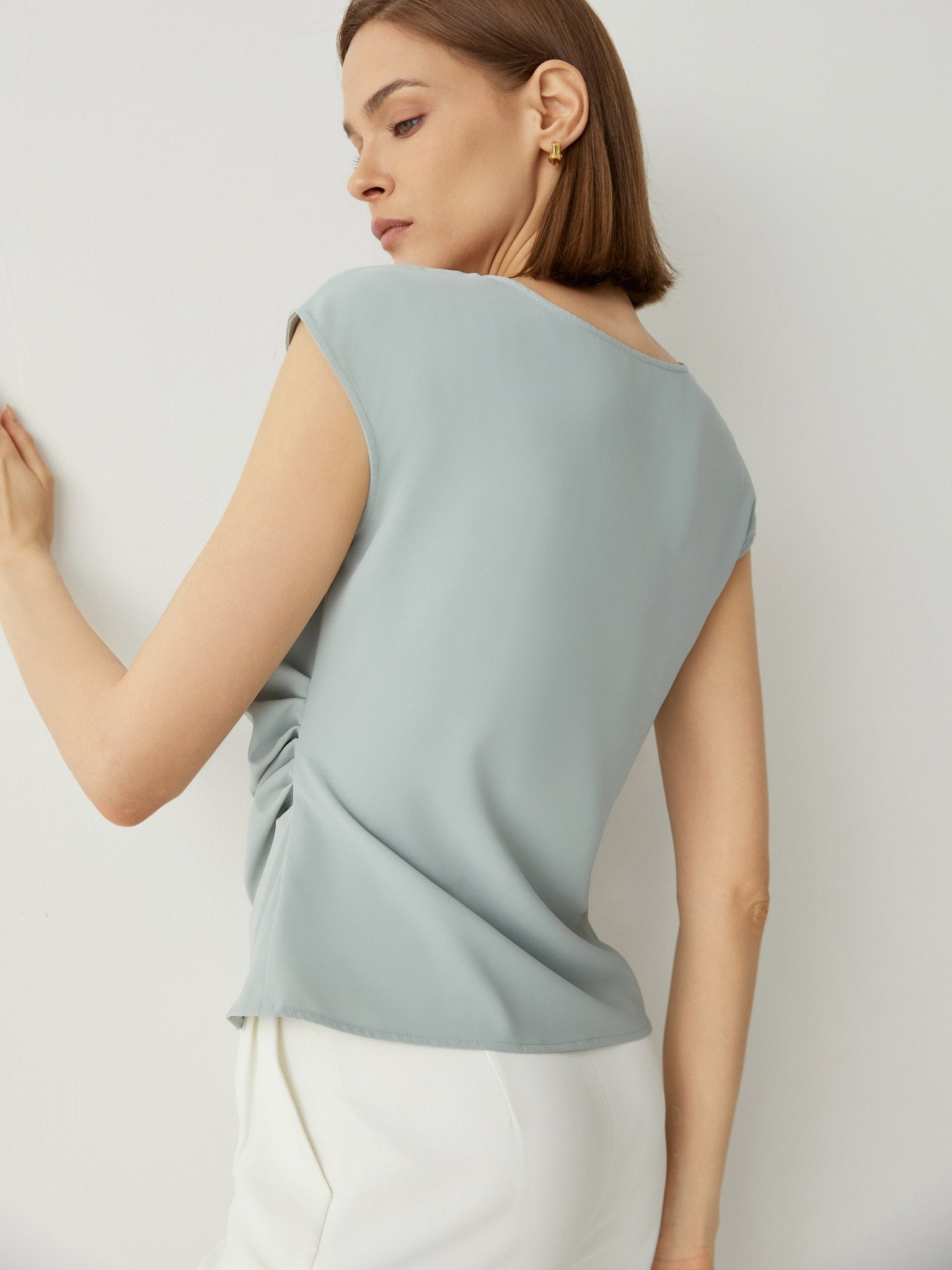 Side Pleated Cap Sleeves Regular Fit Blouse - Callalina