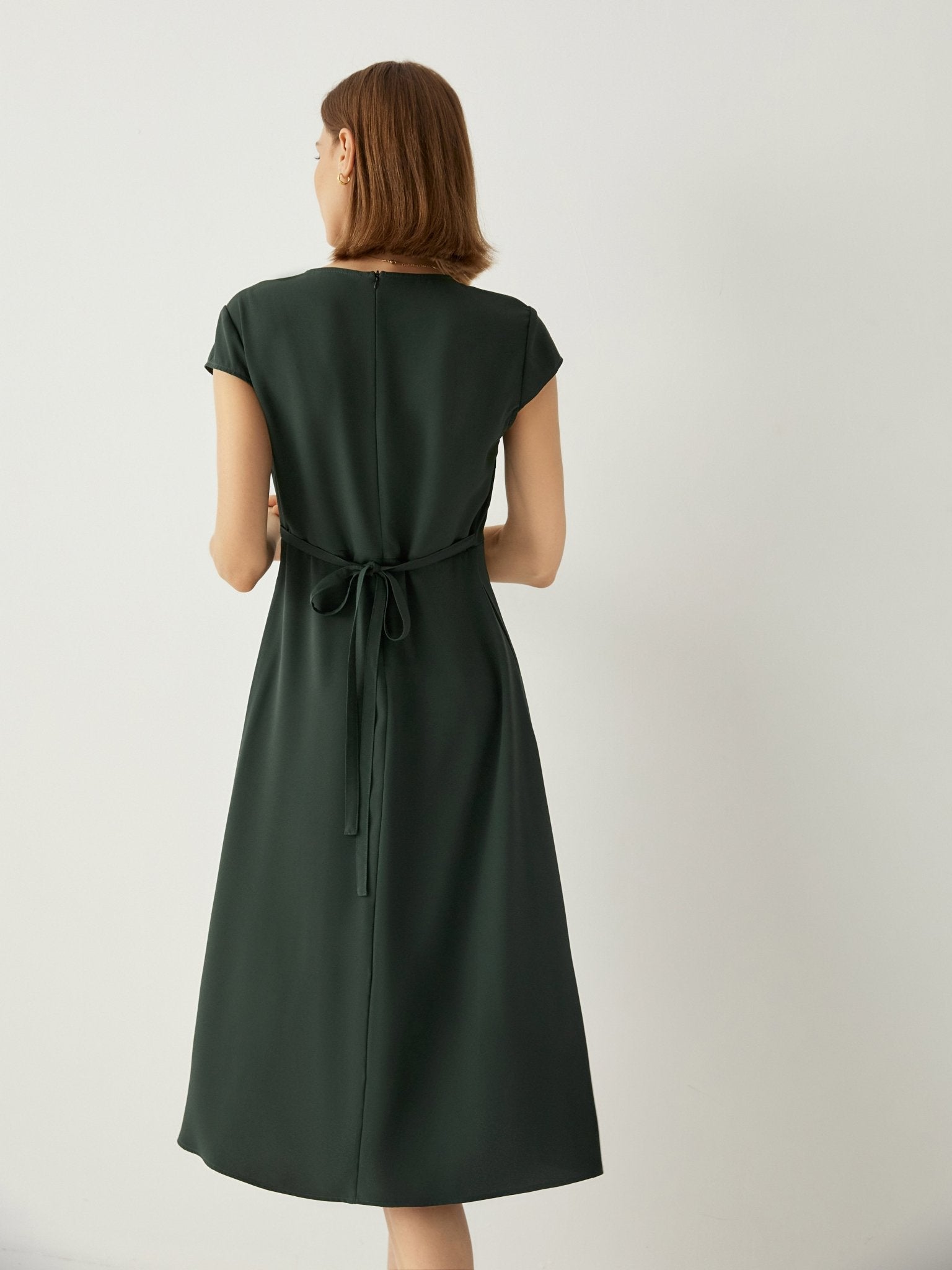 Side Slit Cap Sleeves A - Line Midi Dress - Callalina