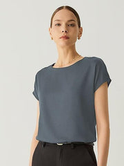 Silk Crew Neck Cap Sleeves Top - Callalina