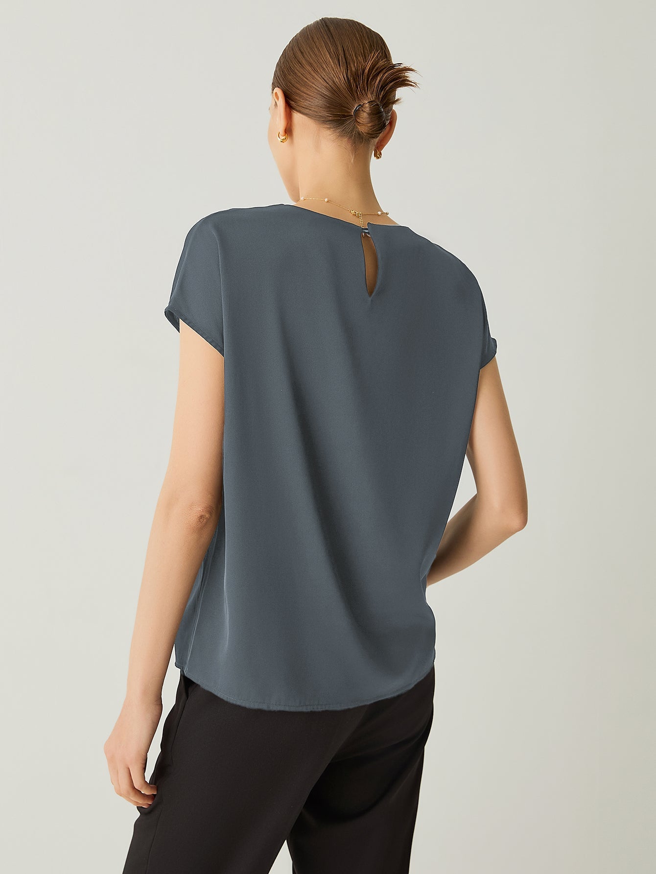 Silk Crew Neck Cap Sleeves Top - Callalina