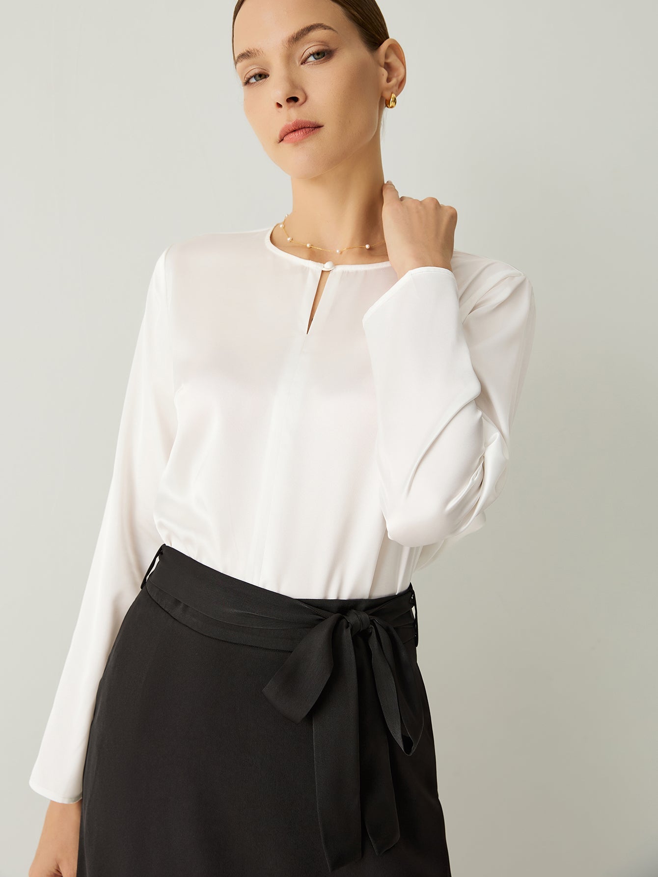 Silk Keyhole Neck Loose Fit Blouse - Callalina