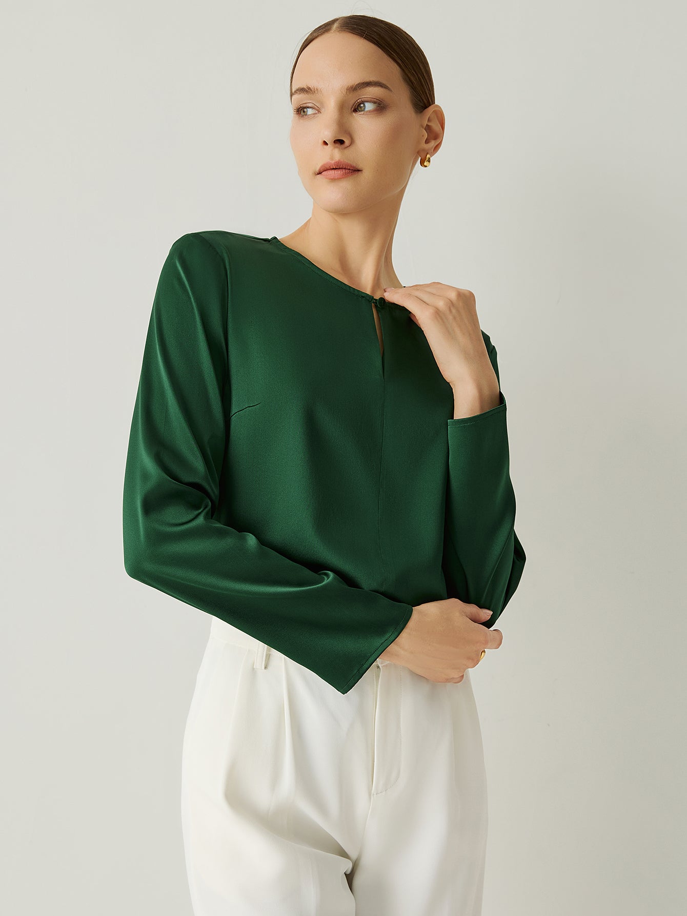 Silk Keyhole Neck Loose Fit Blouse - Callalina