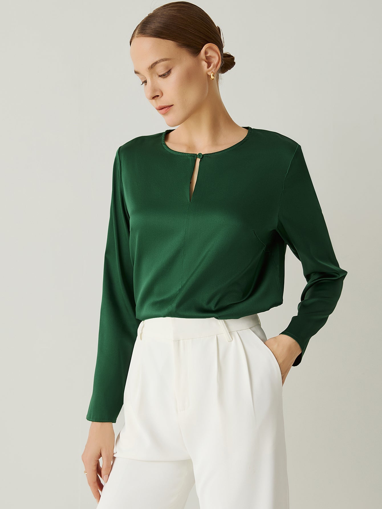 Silk Keyhole Neck Loose Fit Blouse - Callalina