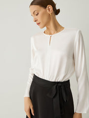 Silk Keyhole Neck Loose Fit Blouse - Callalina