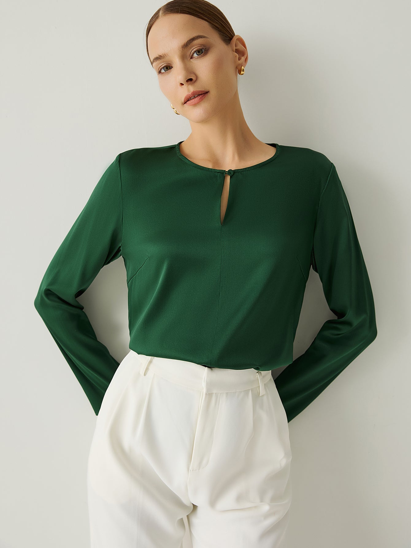 Silk Keyhole Neck Loose Fit Blouse - Callalina