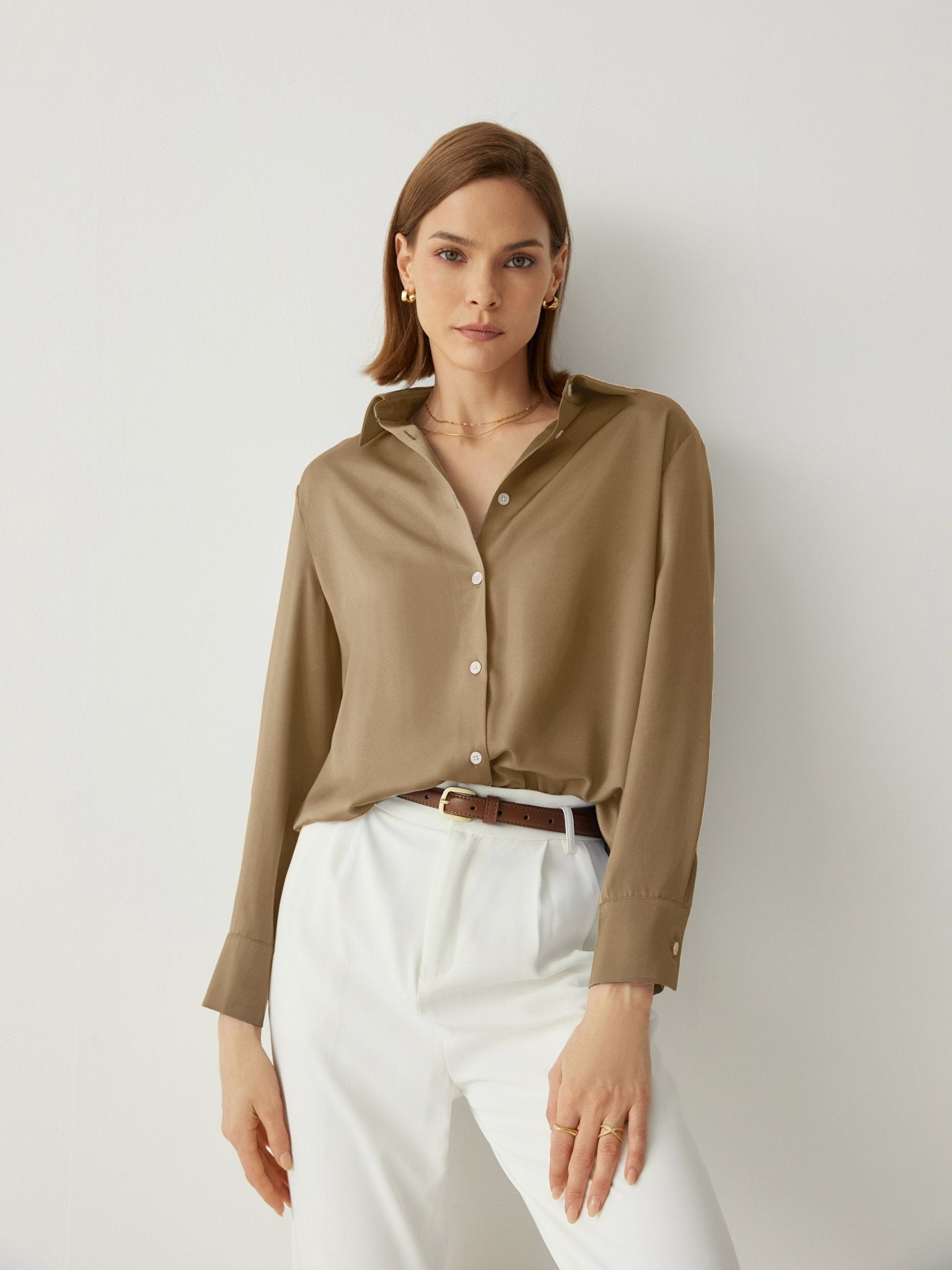 Spread Collar Long Sleeves Relaxed Fit Blouse - Callalina