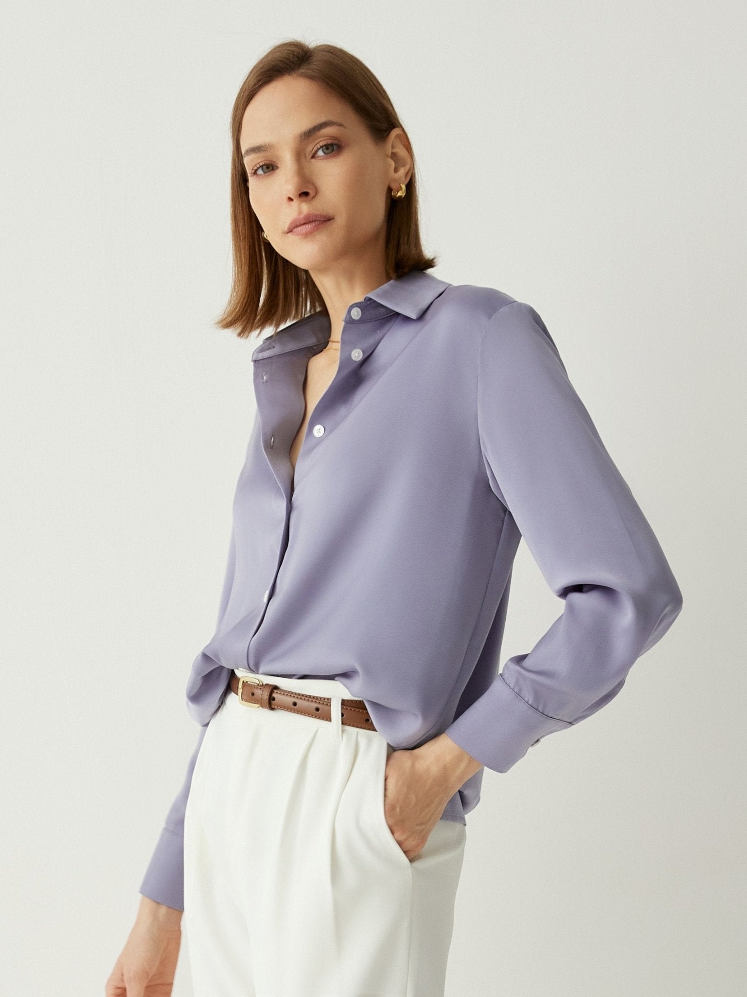 Spread Collar Long Sleeves Relaxed Fit Blouse - Callalina