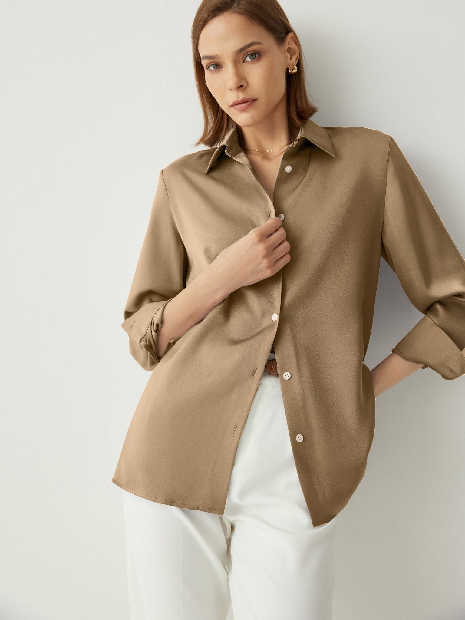 Spread Collar Long Sleeves Relaxed Fit Blouse - Callalina