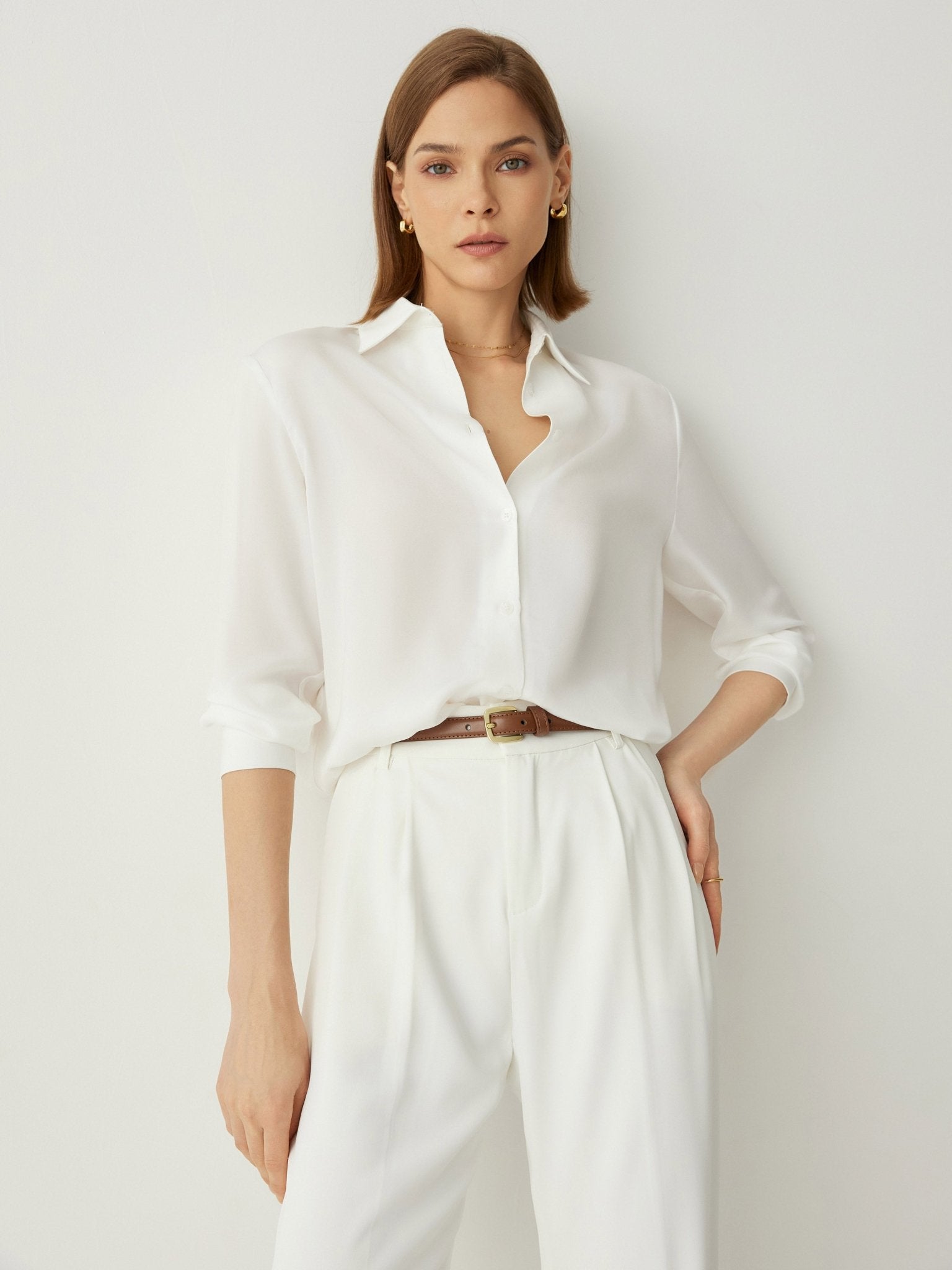 Spread Collar Long Sleeves Relaxed Fit Blouse - Callalina