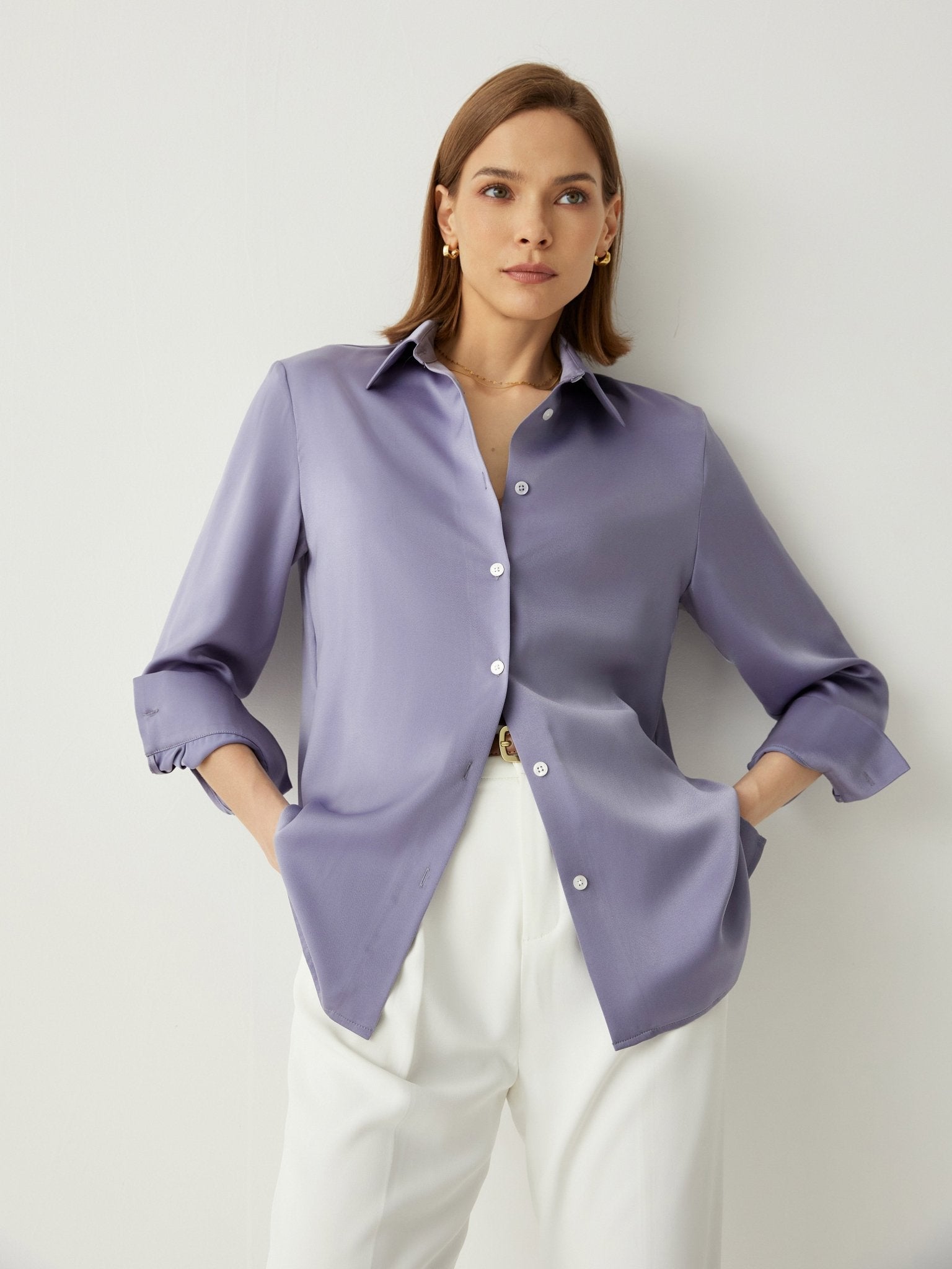 Spread Collar Long Sleeves Relaxed Fit Blouse - Callalina