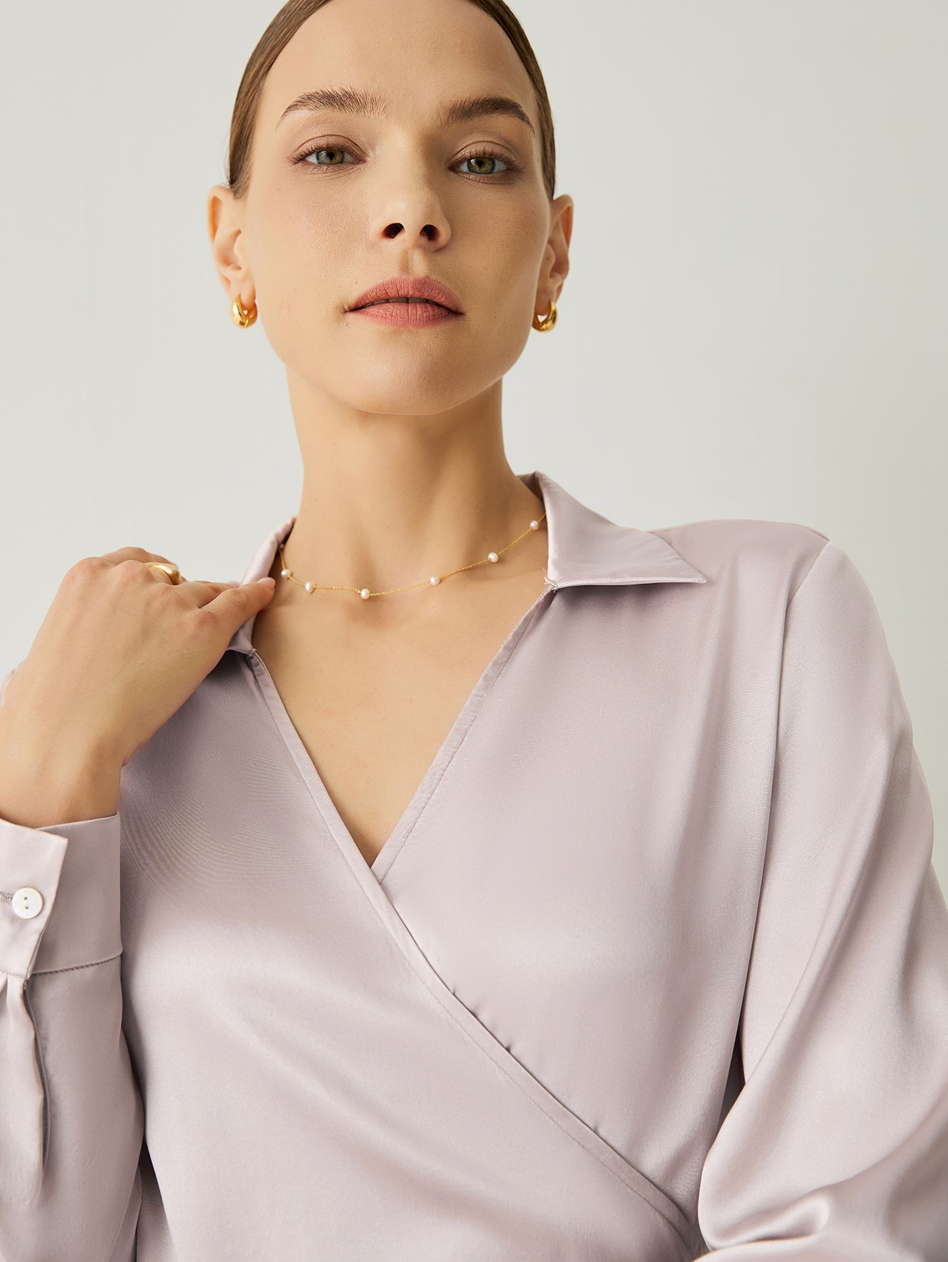 Spread Collar V - Neck Wrap Blouse - Callalina