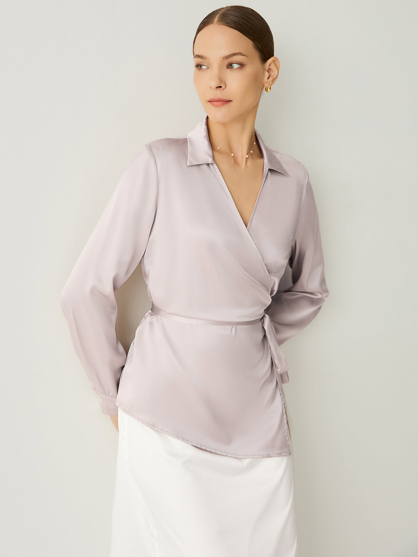 Spread Collar V - Neck Wrap Blouse - Callalina