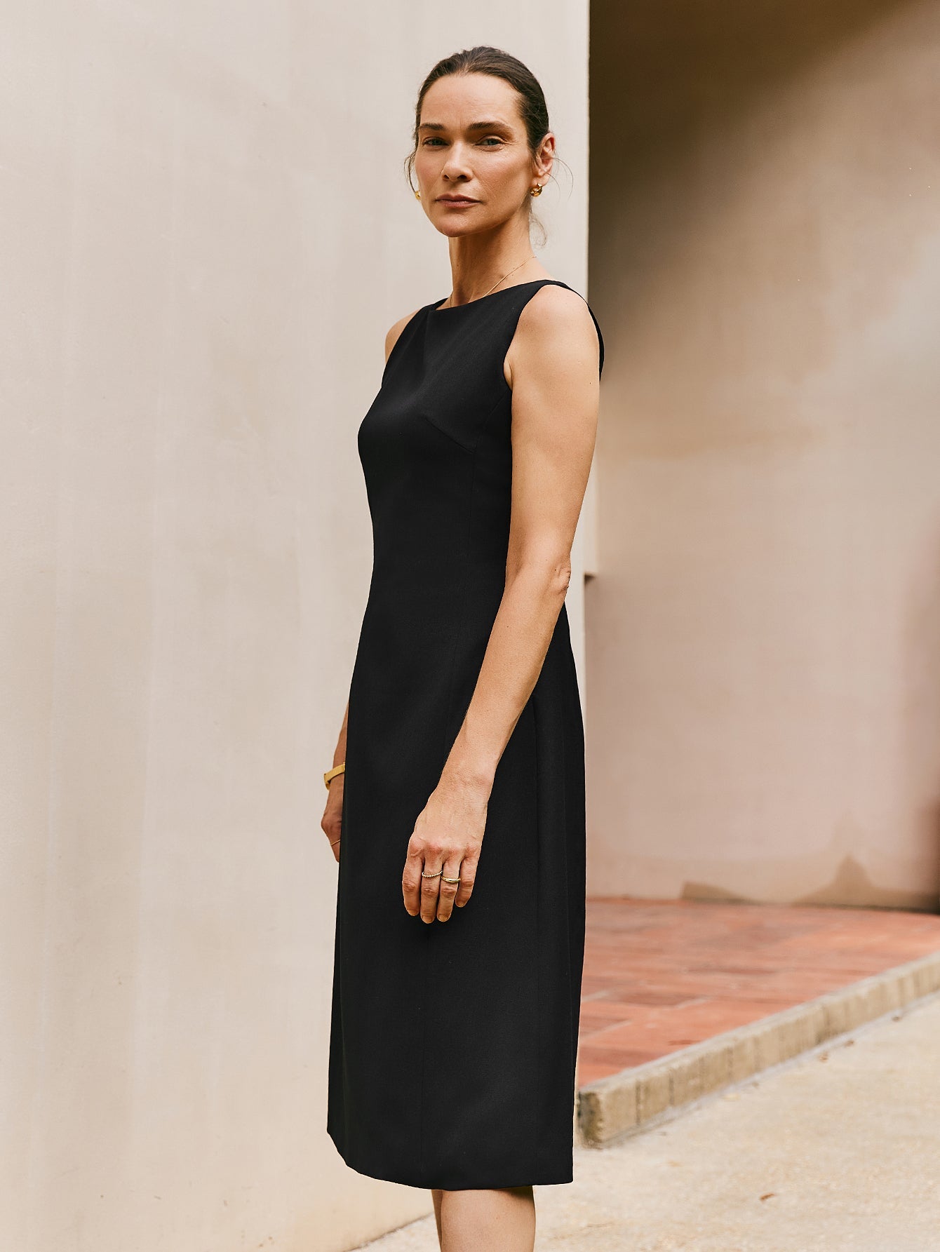 Wool - blend Bateau Neckline Sleeveless Midi Dress - Callalina