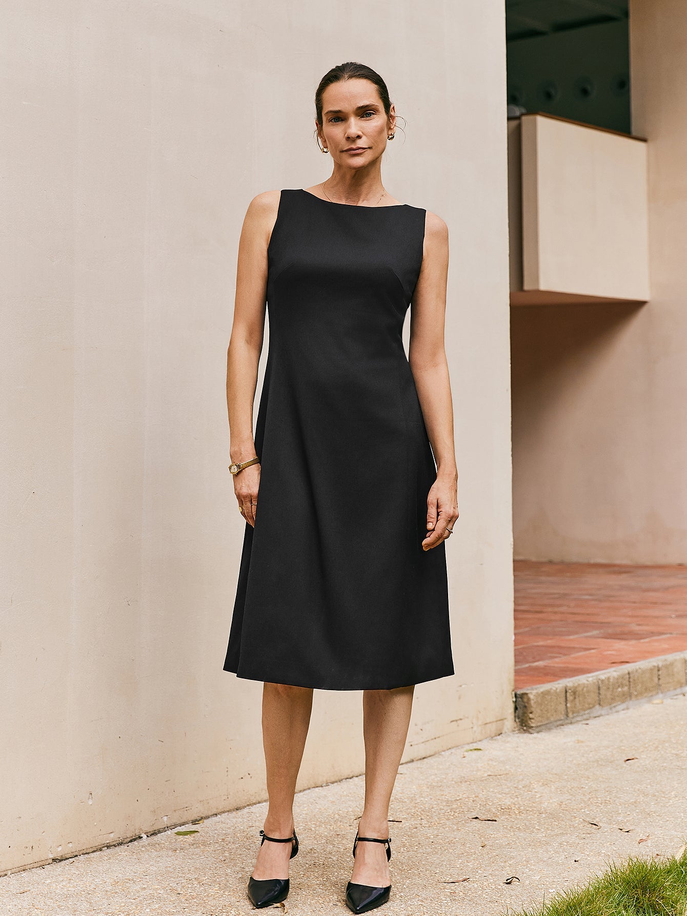 Wool - blend Bateau Neckline Sleeveless Midi Dress - Callalina