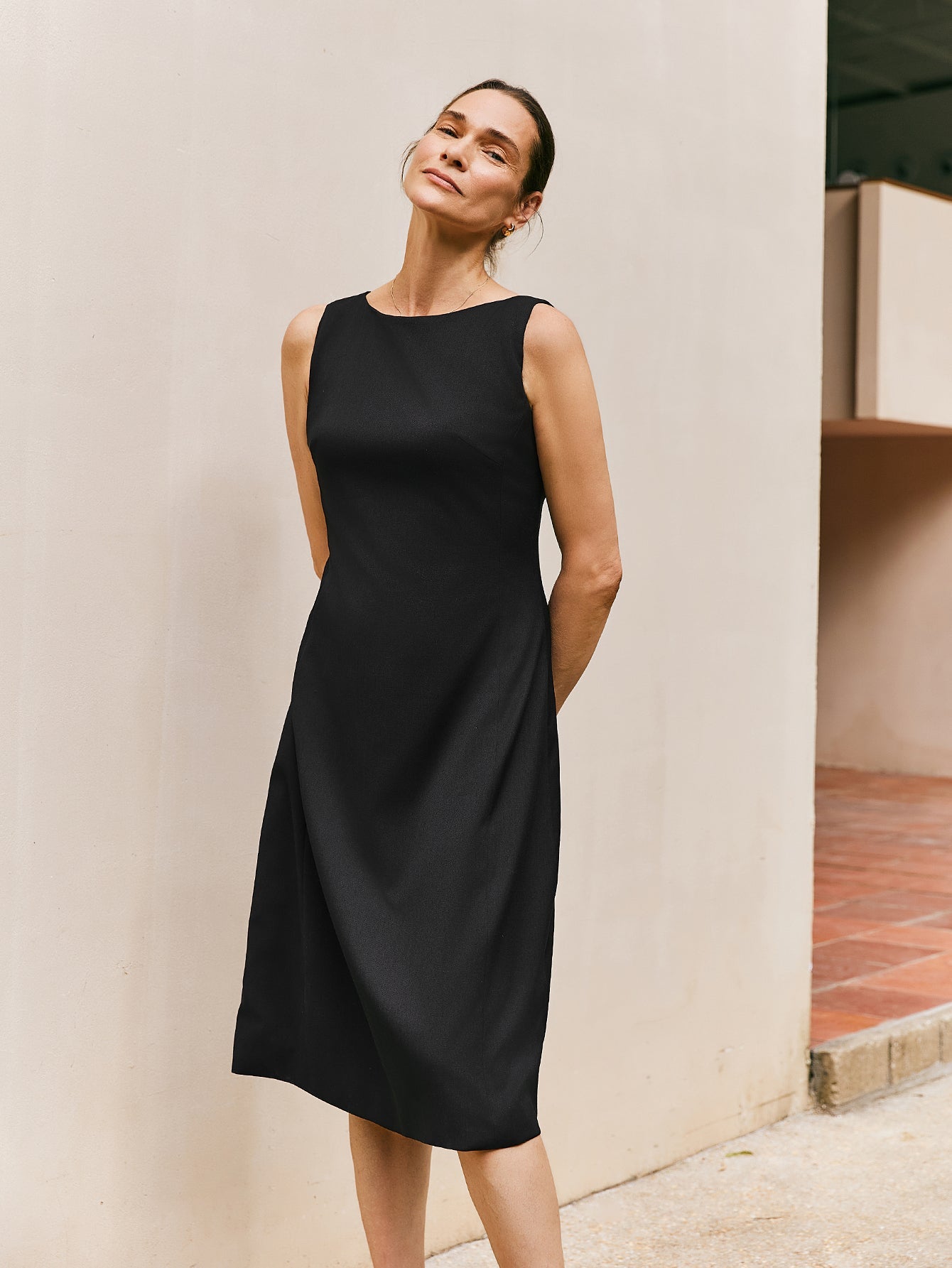 Wool - blend Bateau Neckline Sleeveless Midi Dress - Callalina