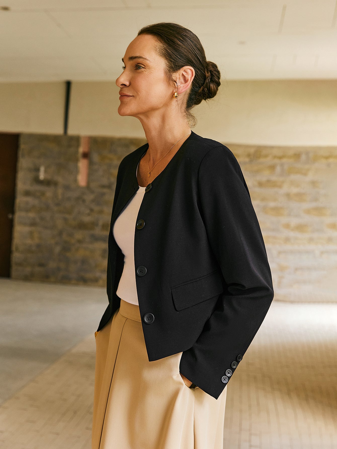 Wool - blend Cropped Jacket With Shoulder Pads - Callalina