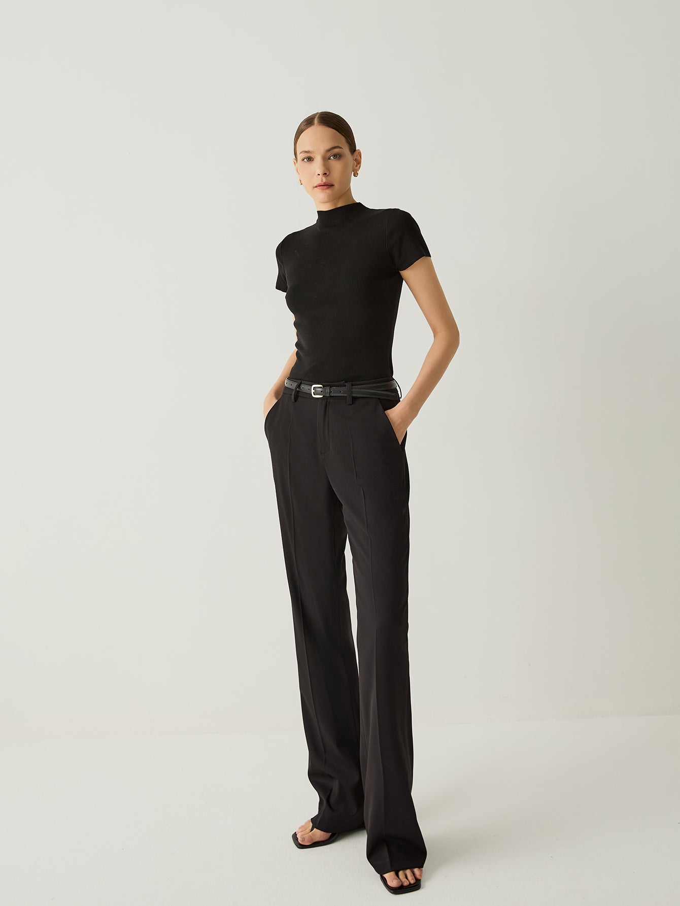 Wool - blend Regular Fit High Rise Flared Pants - Callalina