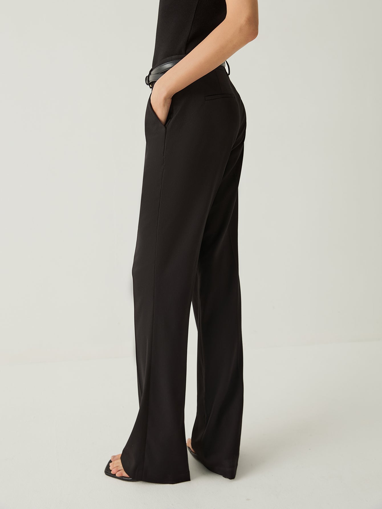 Wool - blend Regular Fit High Rise Flared Pants - Callalina