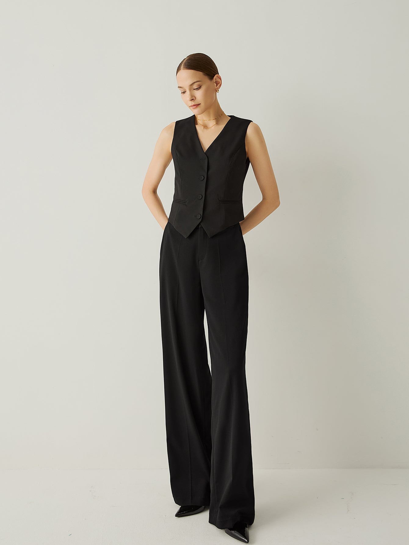 Wool - blend Relaxed Fit High Rise Wide Leg Pants - Callalina