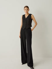 Wool - blend Relaxed Fit High Rise Wide Leg Pants - Callalina