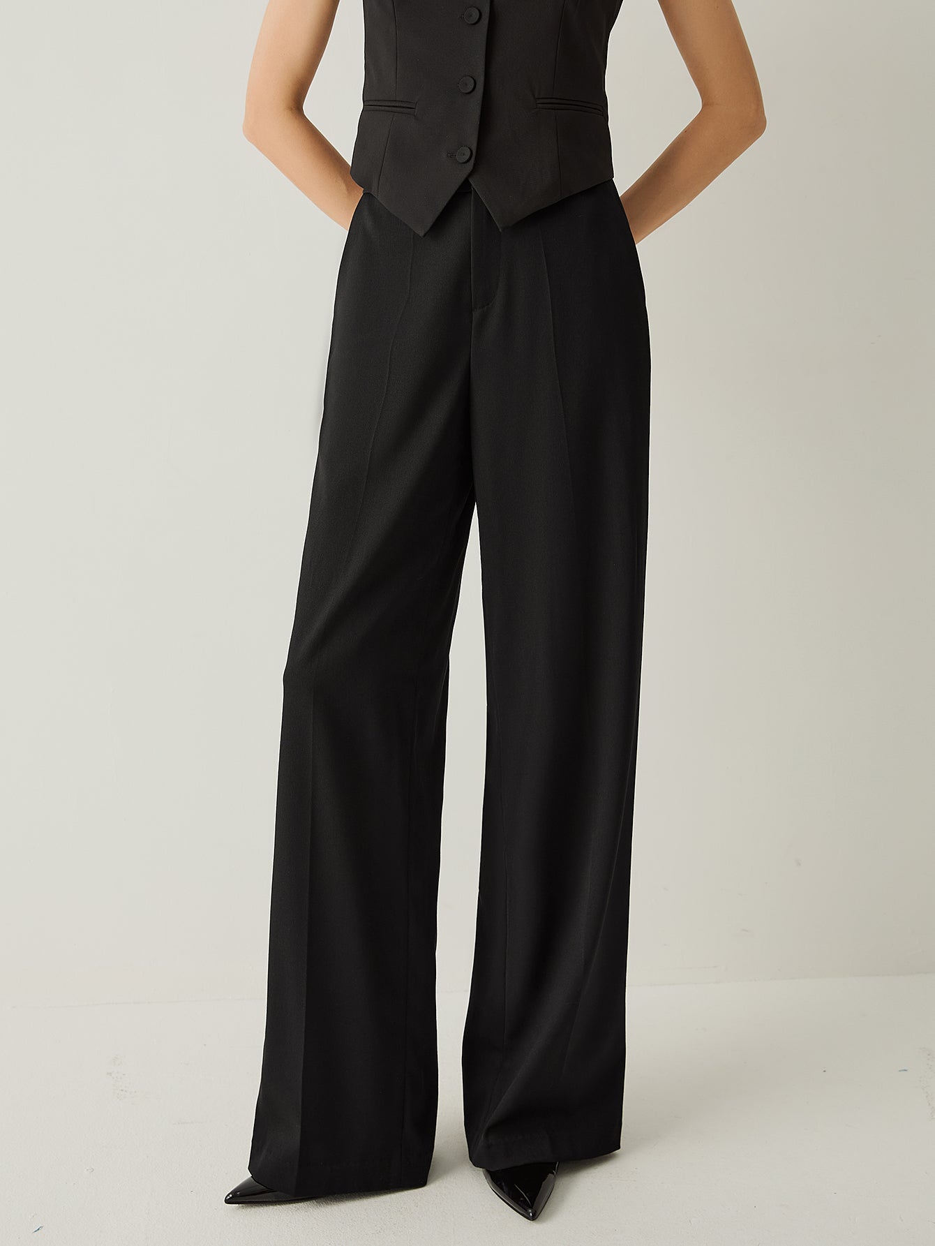 Wool - blend Relaxed Fit High Rise Wide Leg Pants - Callalina