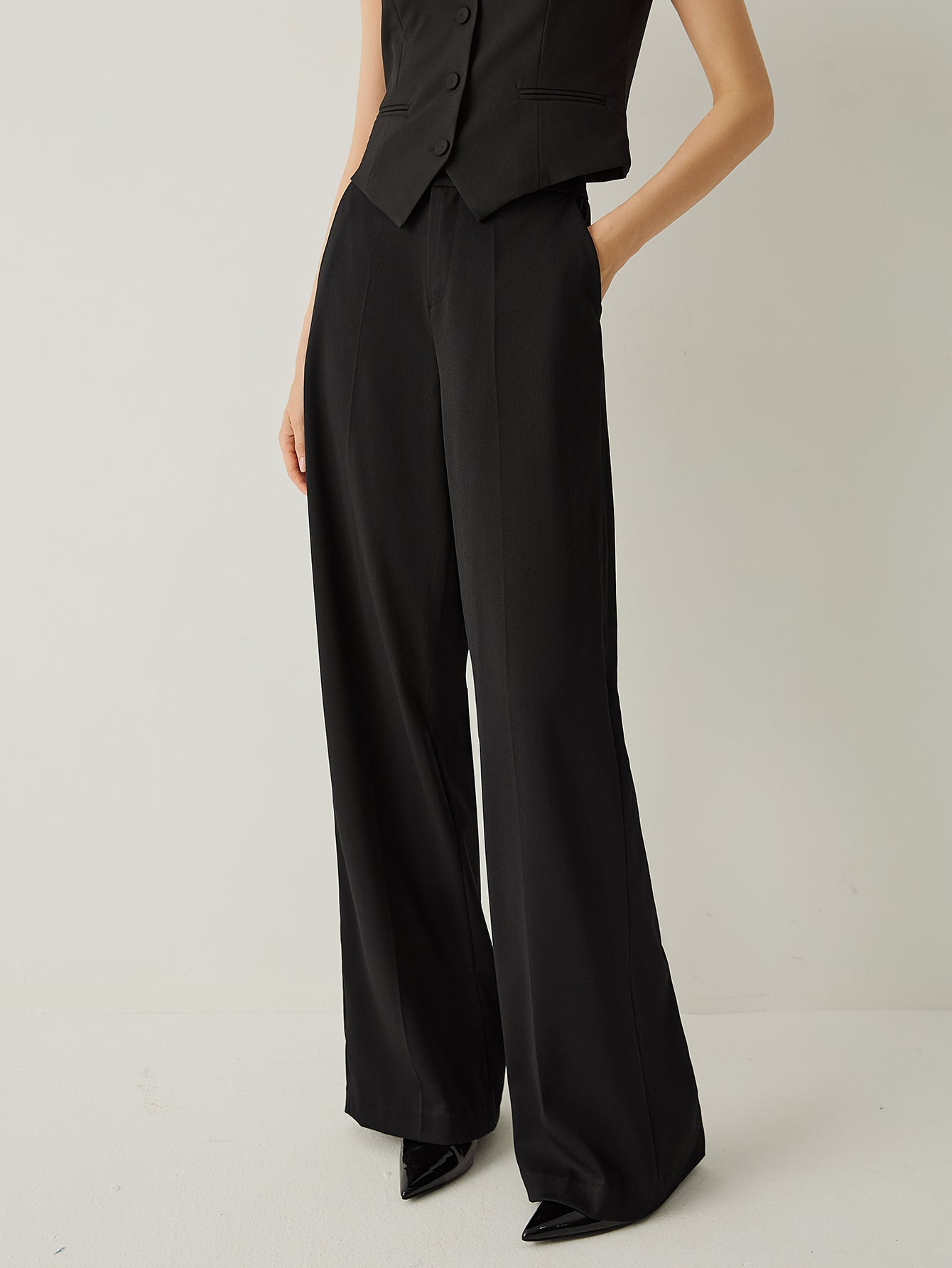 Wool - blend Relaxed Fit High Rise Wide Leg Pants - Callalina