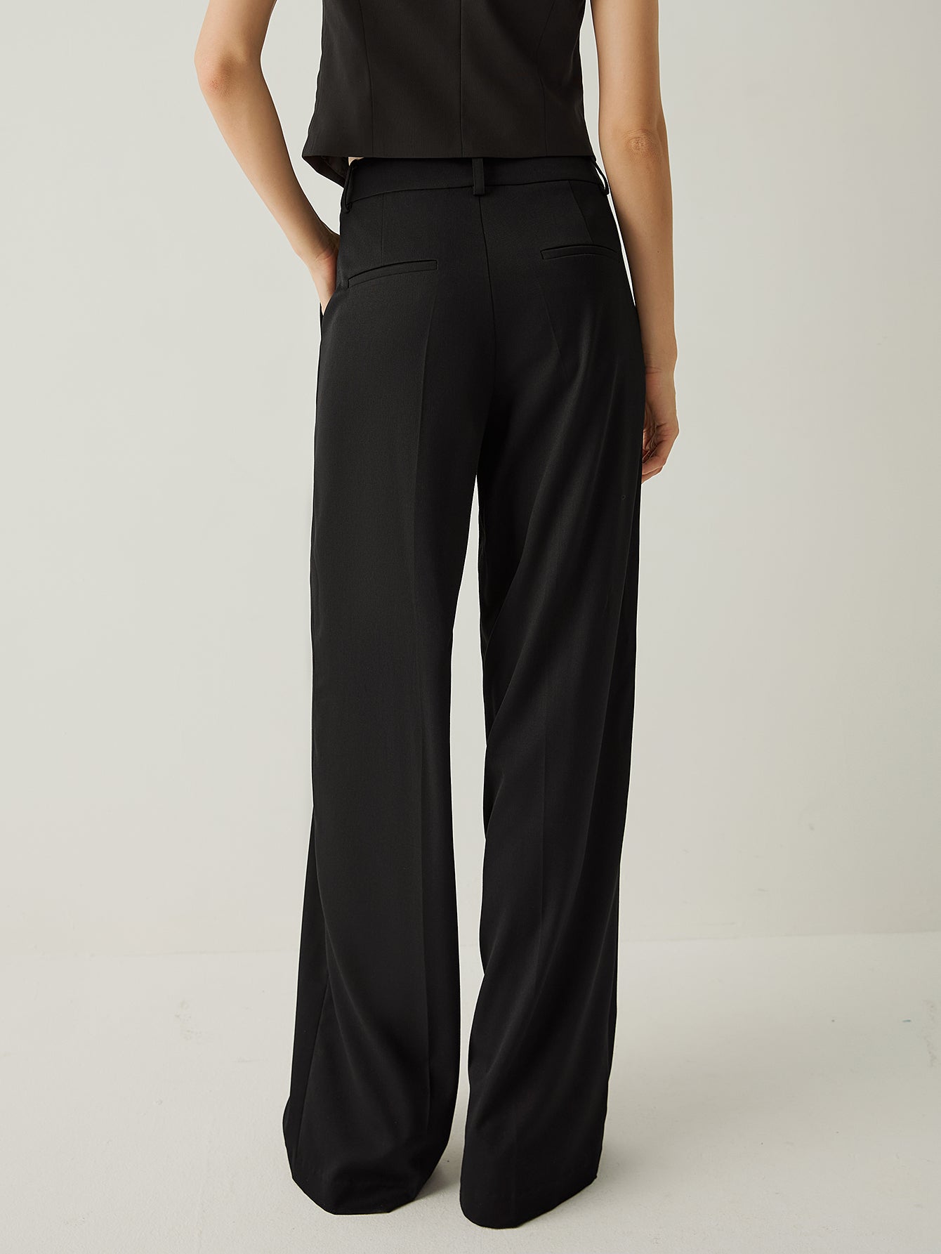 Wool - blend Relaxed Fit High Rise Wide Leg Pants - Callalina