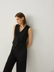 Wool - blend V - Neck Button - Up Sleeveless Vest - Callalina