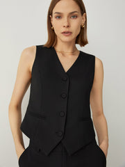 Wool - blend V - Neck Button - Up Sleeveless Vest - Callalina